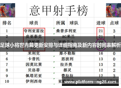 足球小将世青篇更新安排与详细指南及新内容时间表解析